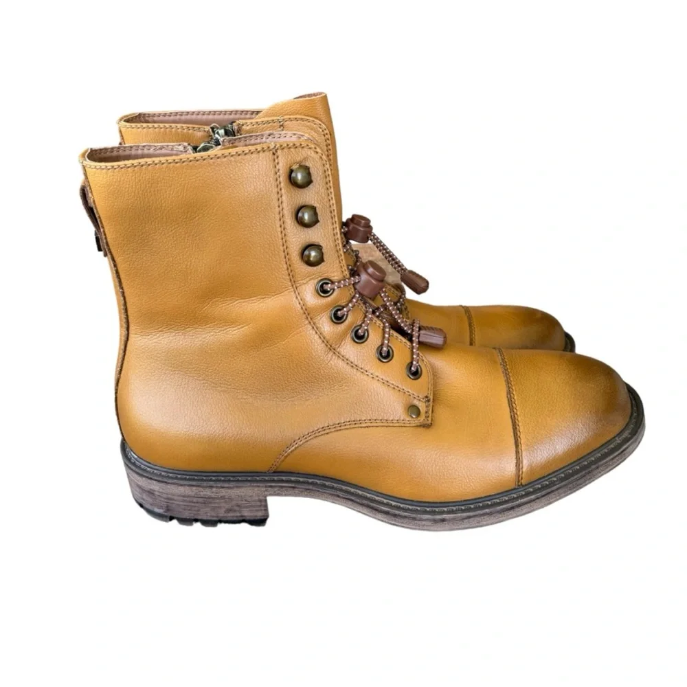 J75 Jump Cylinder Men's Leather Lace Up / Side Zip Motorcycle Boots Size 8